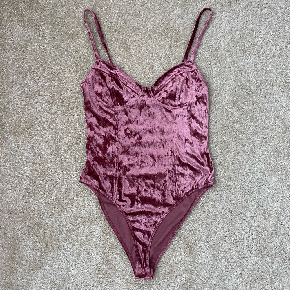 Maroon/Red Velvet Corset Body Suit Size Medium
